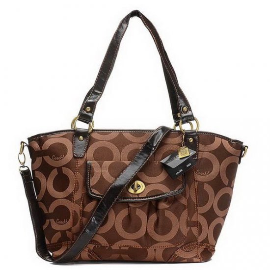 Coach Logo Signature Lock Medium Coffee Totes EHE Coach Logo Signature Lock Medium Coffee Totes EHE